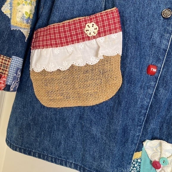 Coldwater Creek Patchwork denim jacket Womens M Overshirt Barn chore Tunic - Picture 5 of 14